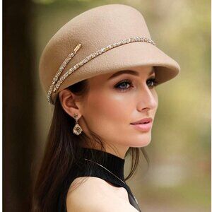Wool Gem Decor French Felt Beret, Adjustable British Style Cap